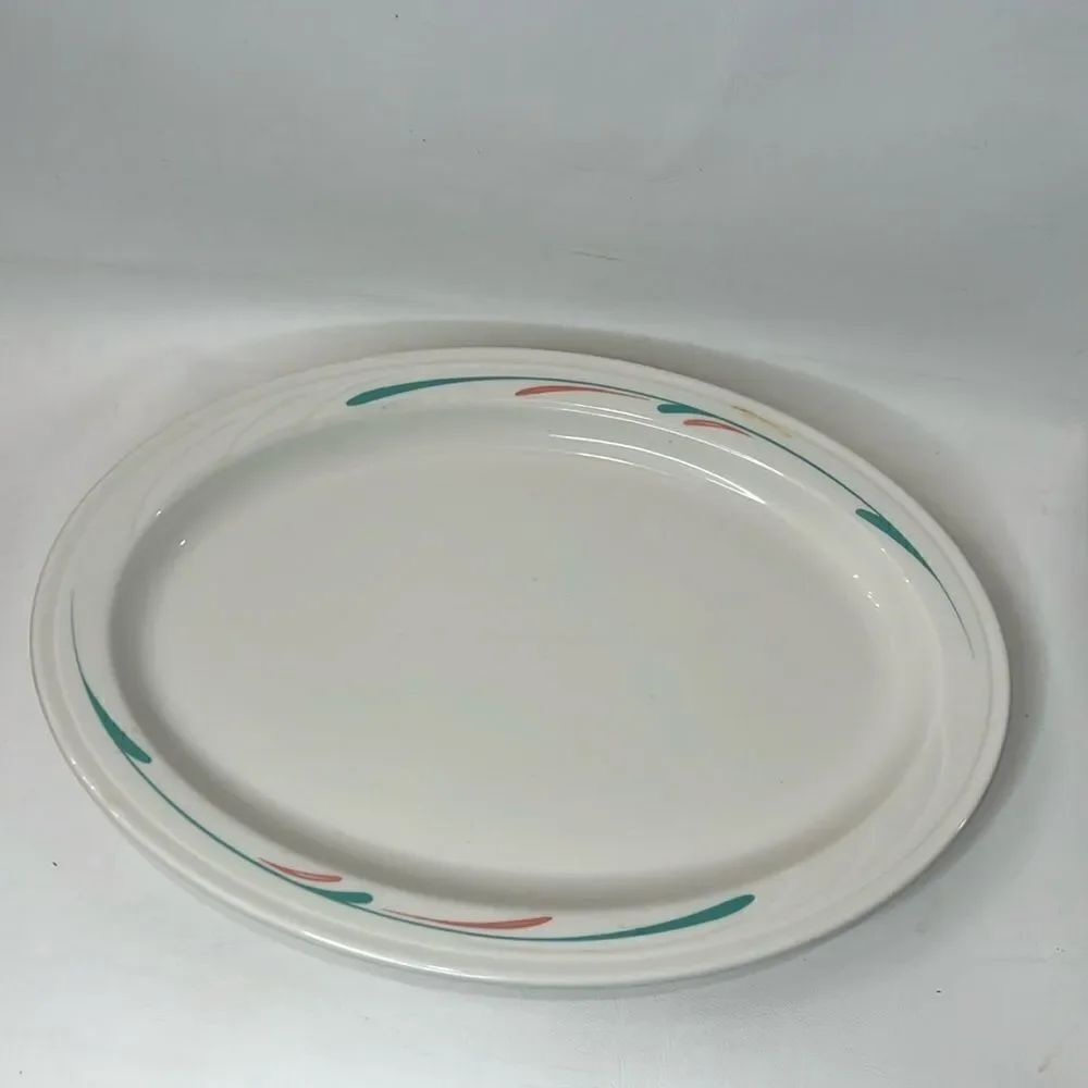 Syracuse China Company Serving Platter USA Since 1871 Teal Orange Swoosh Splatte